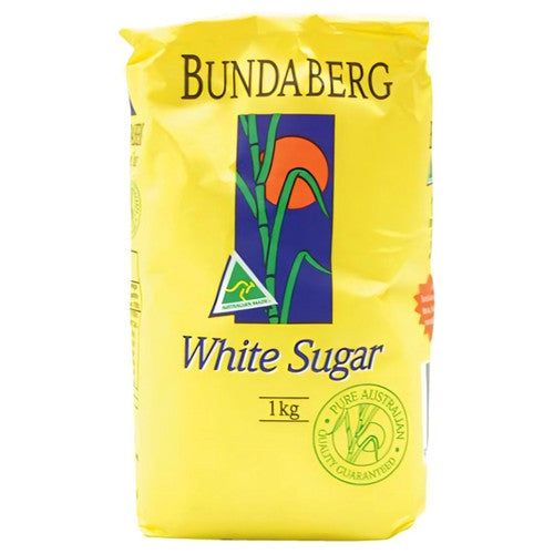 Bundaberg White Sugar 1kg bag showing front label with product name and Bundaberg branding