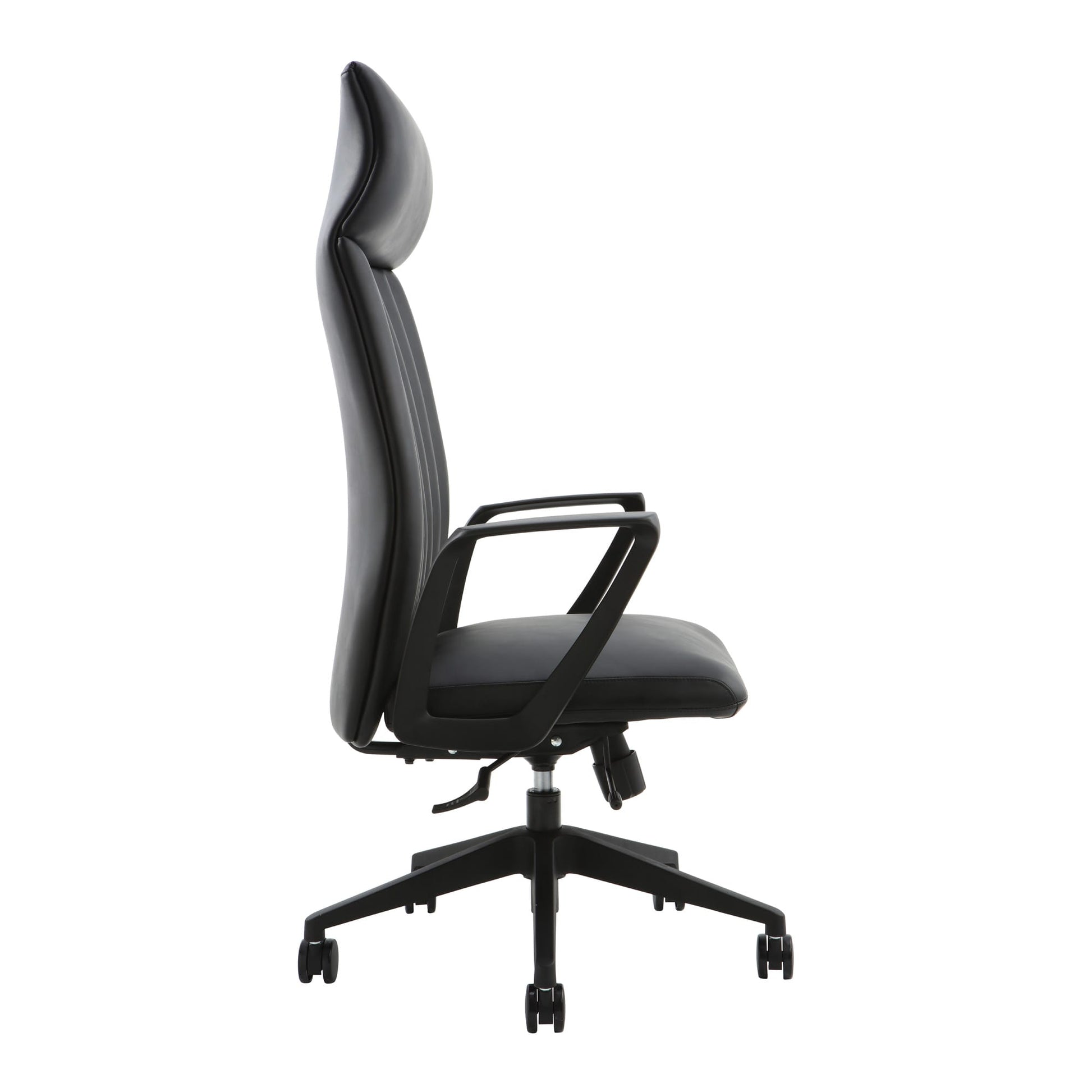 Alternate angle of Buro Artemis Chair High Back Black PU showing profile and construction detail