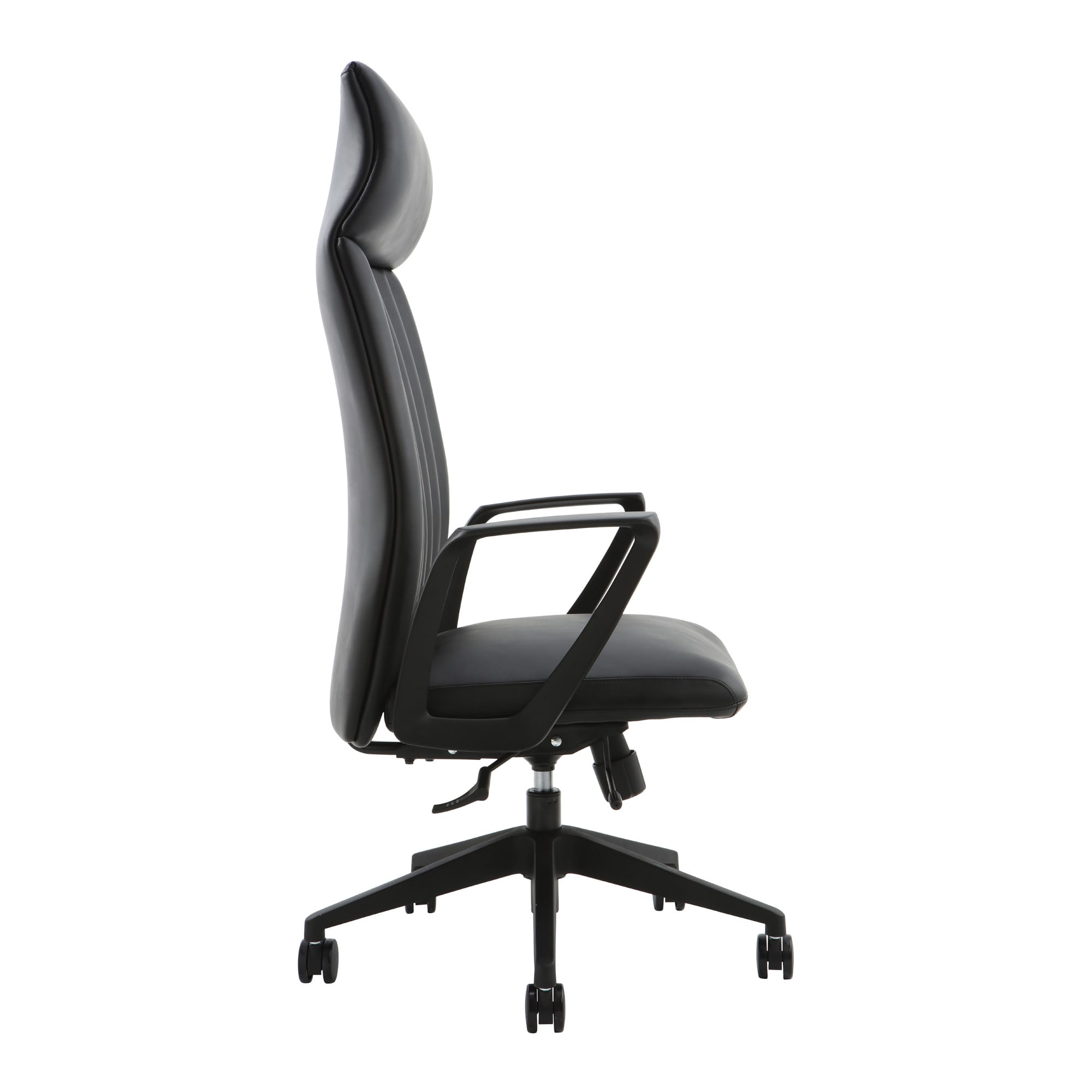Alternate angle of Buro Artemis Chair High Back Black PU showing profile and construction detail