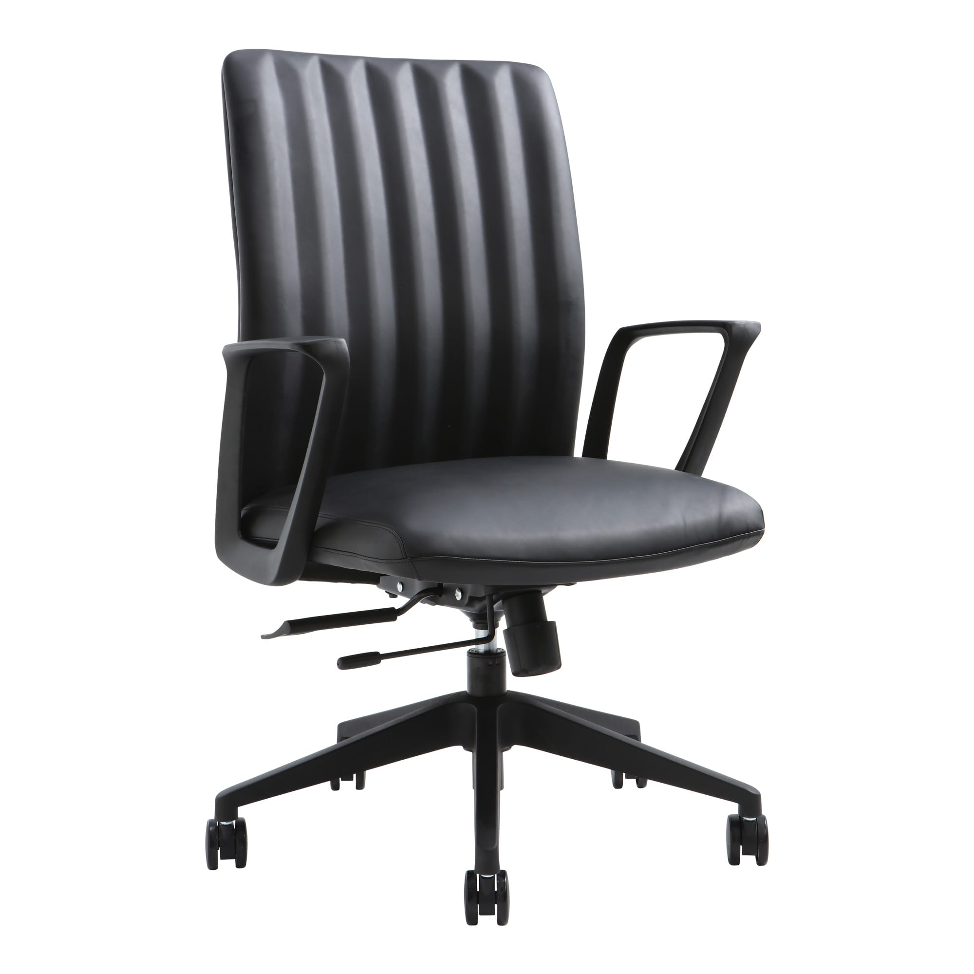 Front angle view of Buro Artemis Chair Mid Back Black PU against a white studio background