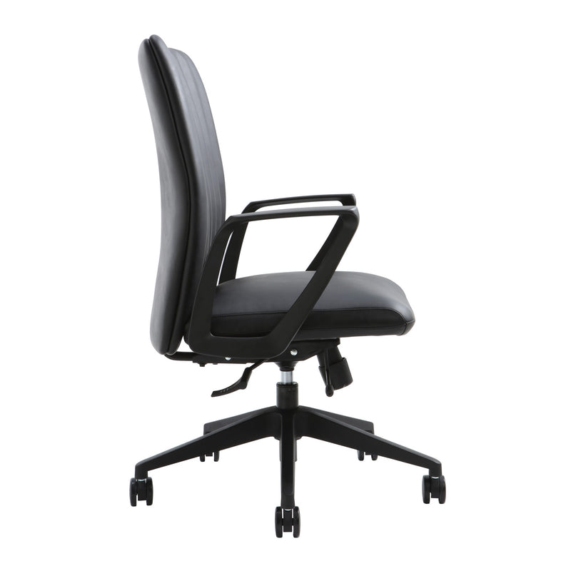 Alternate angle of Buro Artemis Chair Mid Back Black PU showing profile and construction detail