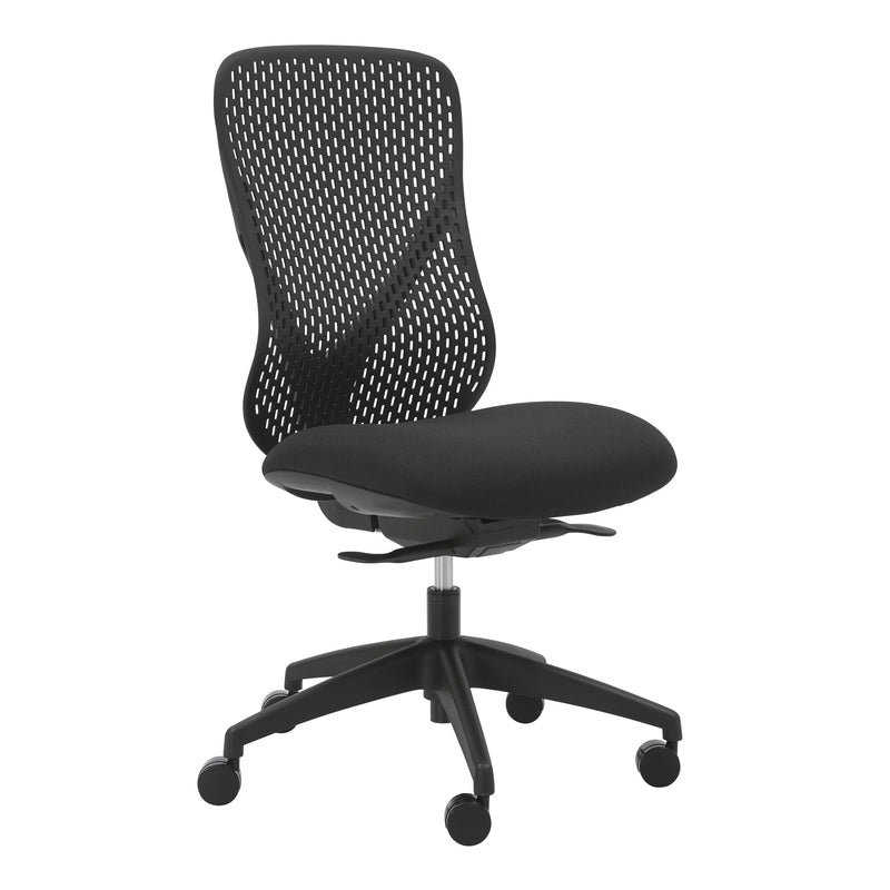 Alternate angle of Buro Axon Chair Without Arms Black showing profile and construction detail