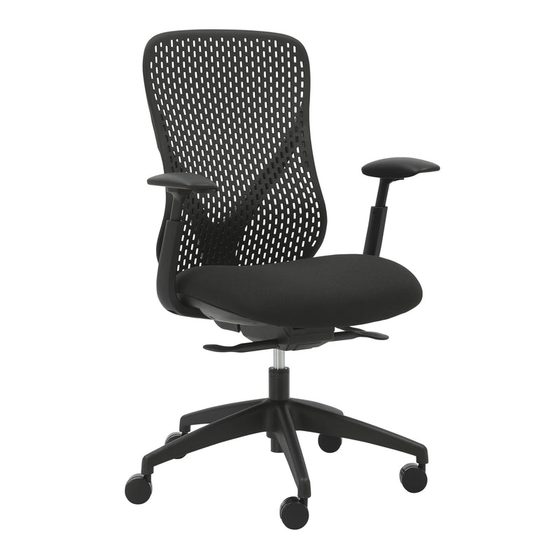 Front angle view of Buro Axon Chair with Arms Black against a white studio background