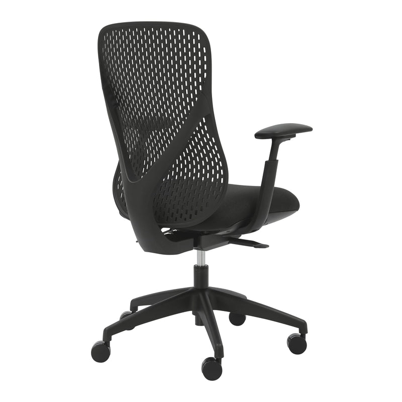 Alternate angle of Buro Axon Chair with Arms Black showing profile and construction detail