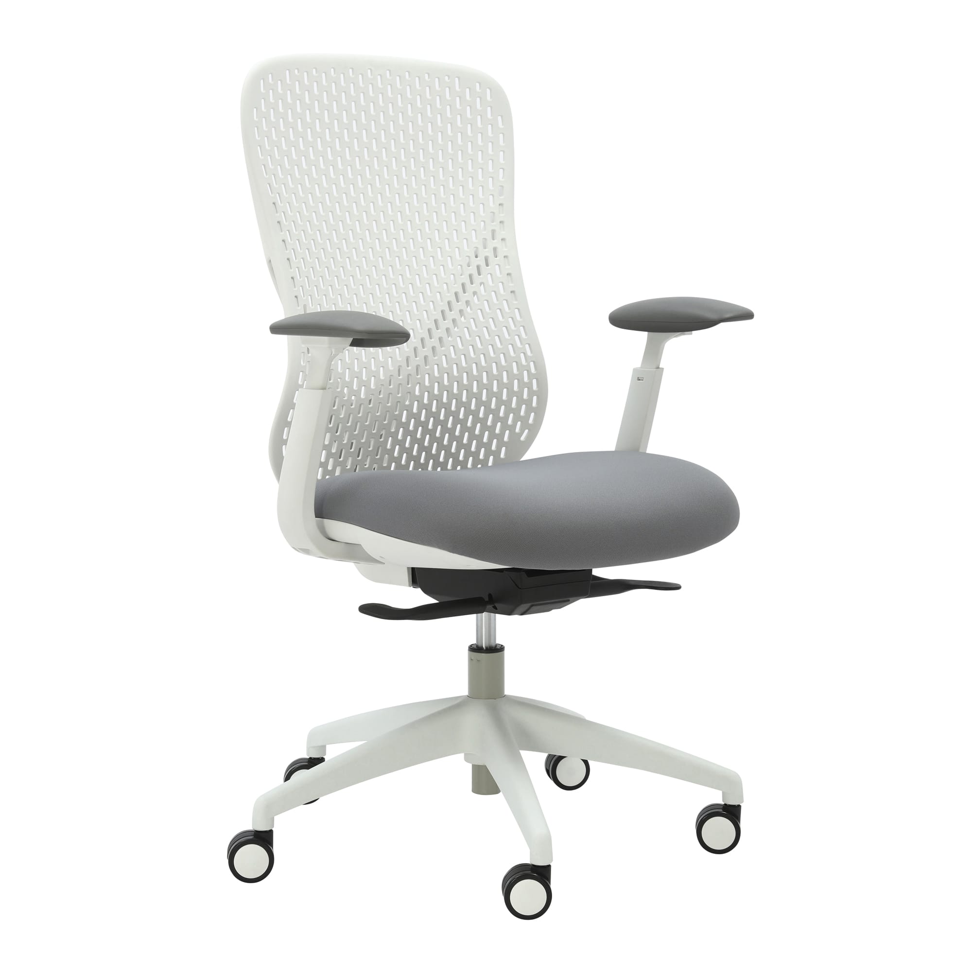 Front angle view of Buro Axon Chair with Arms Light Grey Frame against a white studio background