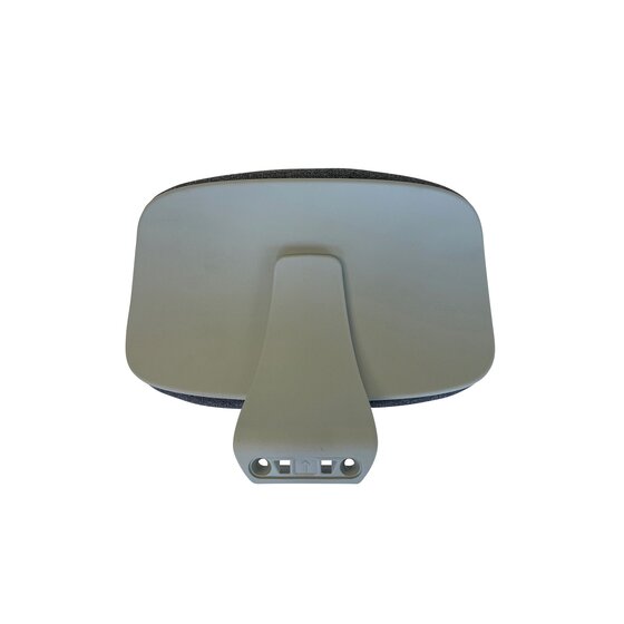 Back of the light grey Buro Elan headrest showing the moulded grey shell and tapered stem with mounting holes