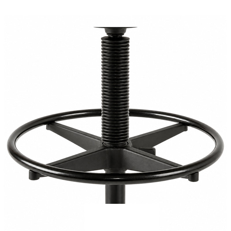 Detailed product view of the Buro Enso Chair Drafting Kit foot ring and tall gas lift against a white background, showing the circular black foot support and supporting framework designed to convert compatible Enso seating for elevated workstations.