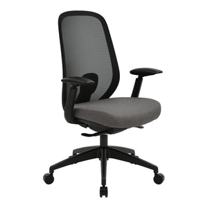 Buro Force chair 799A-3-M3 with height and width adjustable armrests, a black frame and base, black mesh back and grey seat