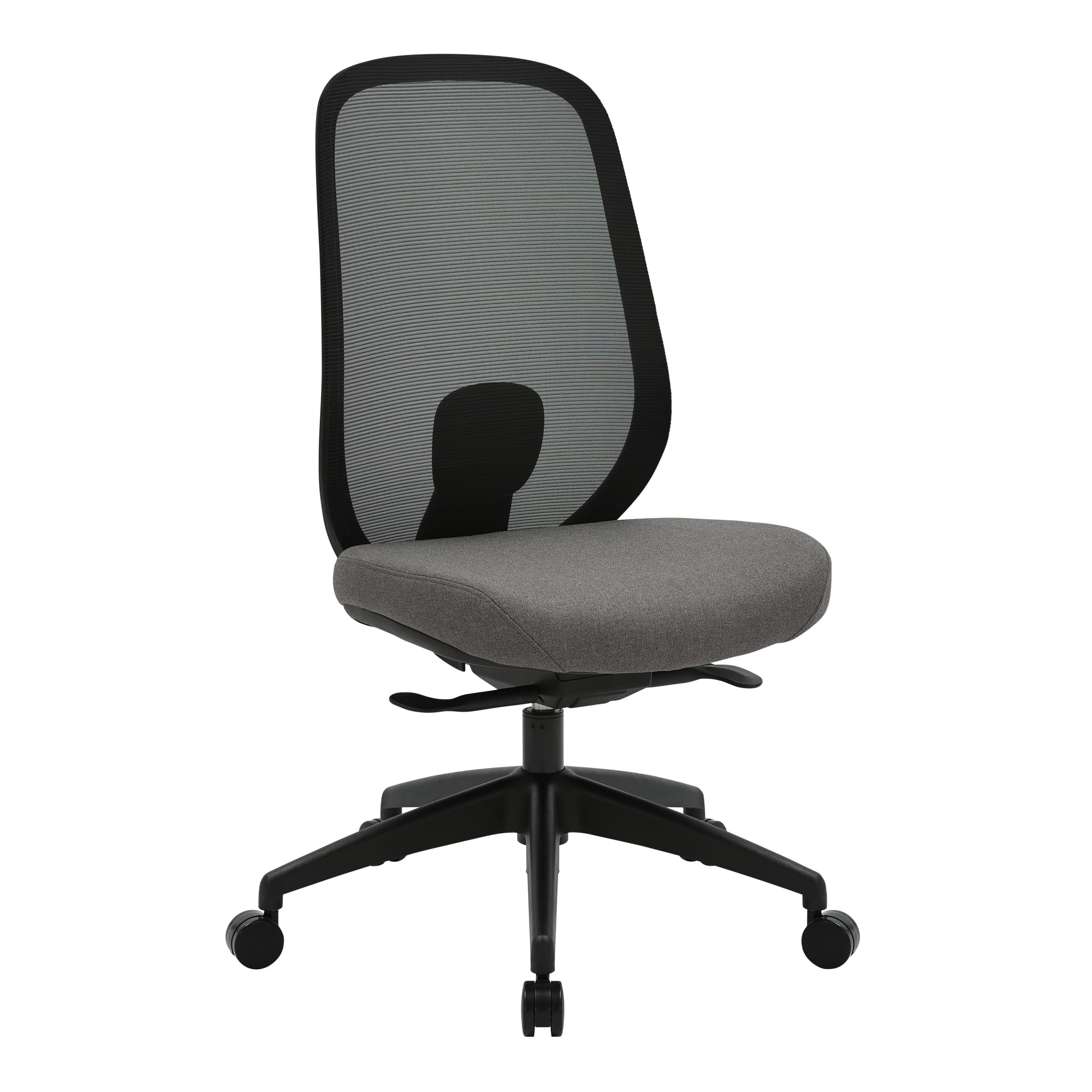 Alternate angle of Buro Force Chair Without Arms Black Frame showing profile and construction detail