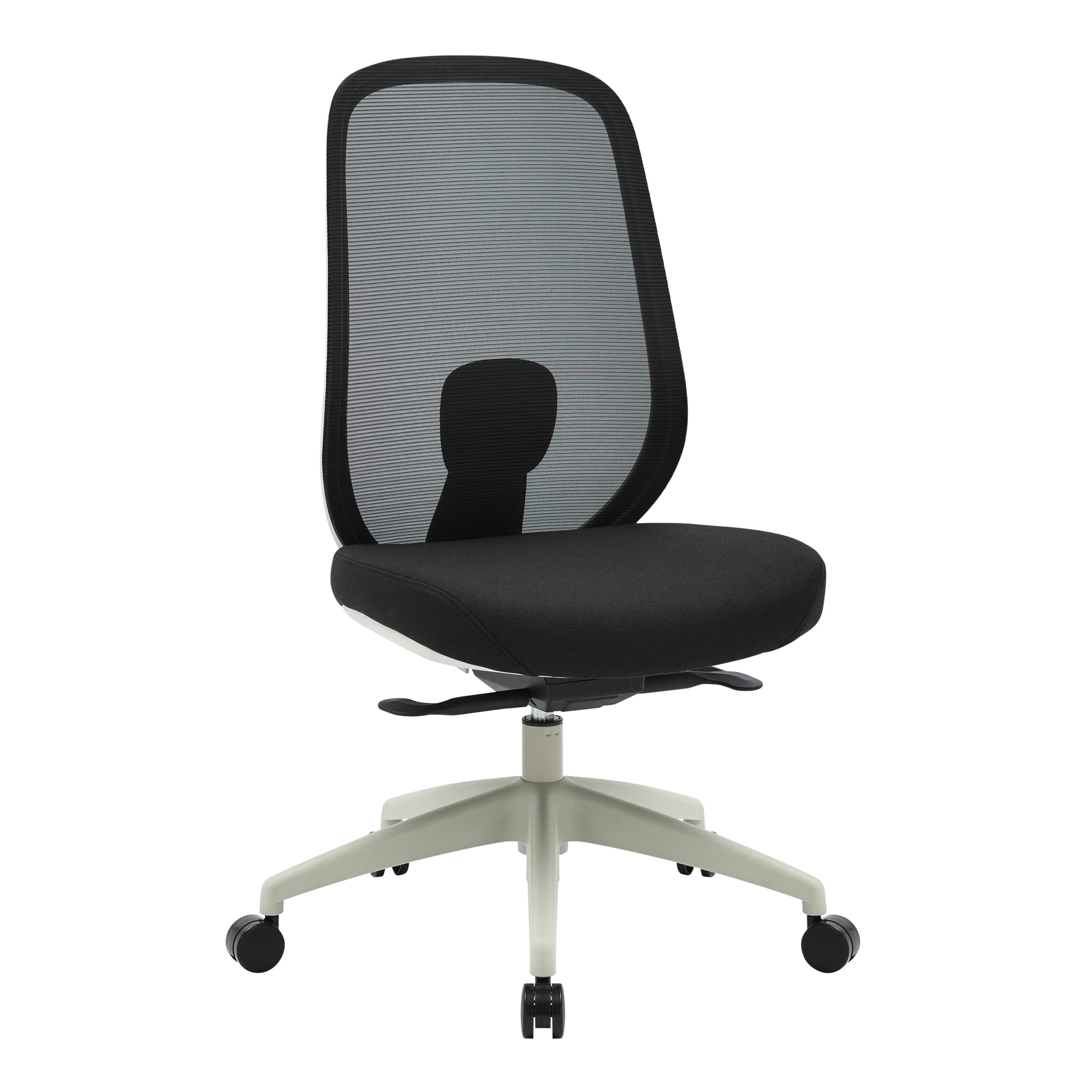 Alternate angle of Buro Force Chair Without Arms Light Grey Frame showing profile and construction detail