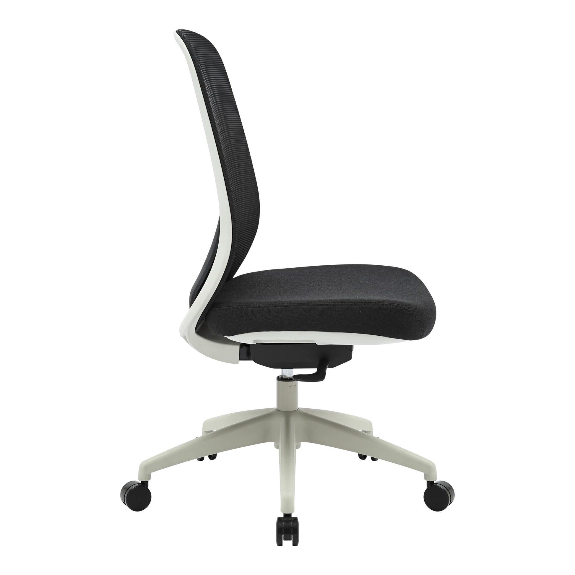 Detail view of Buro Force Chair Without Arms Light Grey Frame highlighting finish and adjustment features
