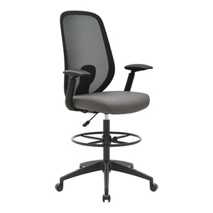 Buro Force Drafting Chair 799A-3-M3-AT with a black frame and base, black mesh back, grey seat, armrests and a black foot ring