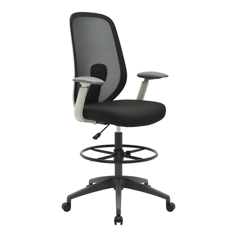 Front angle view of Buro Force Drafting Chair with Arms Light Grey Frame against a white studio background