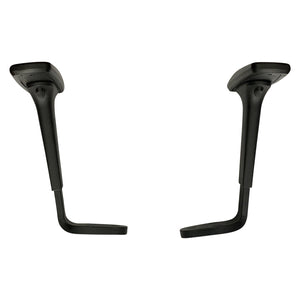 Front product view of the Buro adjustable arms pair against a white background, displaying the underside of the arm pads, adjustment controls and shaped mounting brackets used for chair installation.