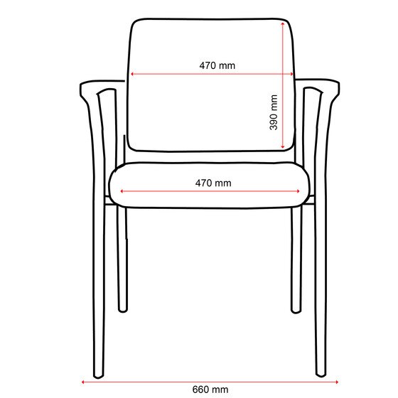 Studio view of the Buro Lindis chair showing the contoured black fabric back rest, black arm caps and the silver four leg frame junctions