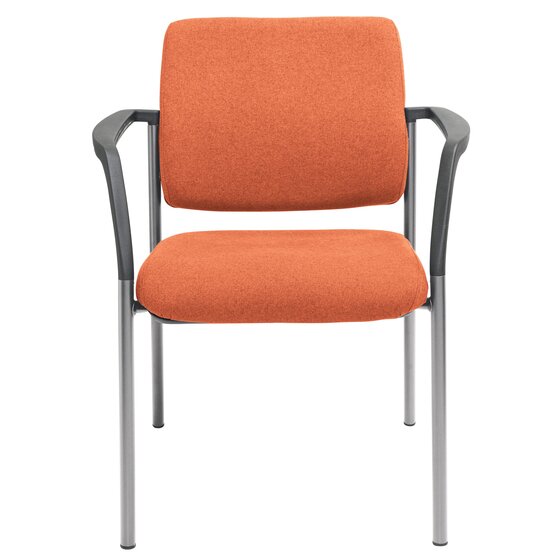 Alternate angle of the Buro Lindis visitor chair highlighting the PU moulded foam seat and high density foam back in SafeTex Rust with silver powder coated legs
