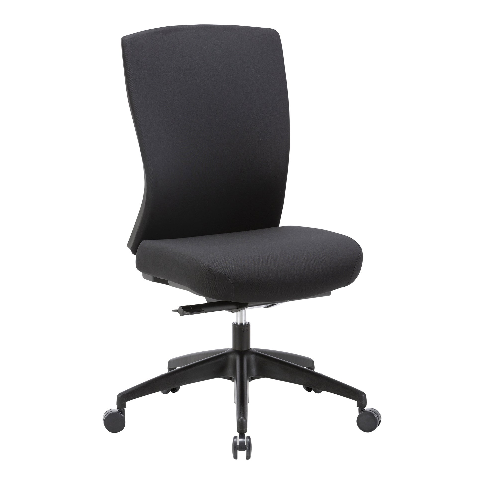 Front angle view of Buro Mentor Chair Upholstered Back Nylon Base with Arms Rust SafeTex against a white studio background