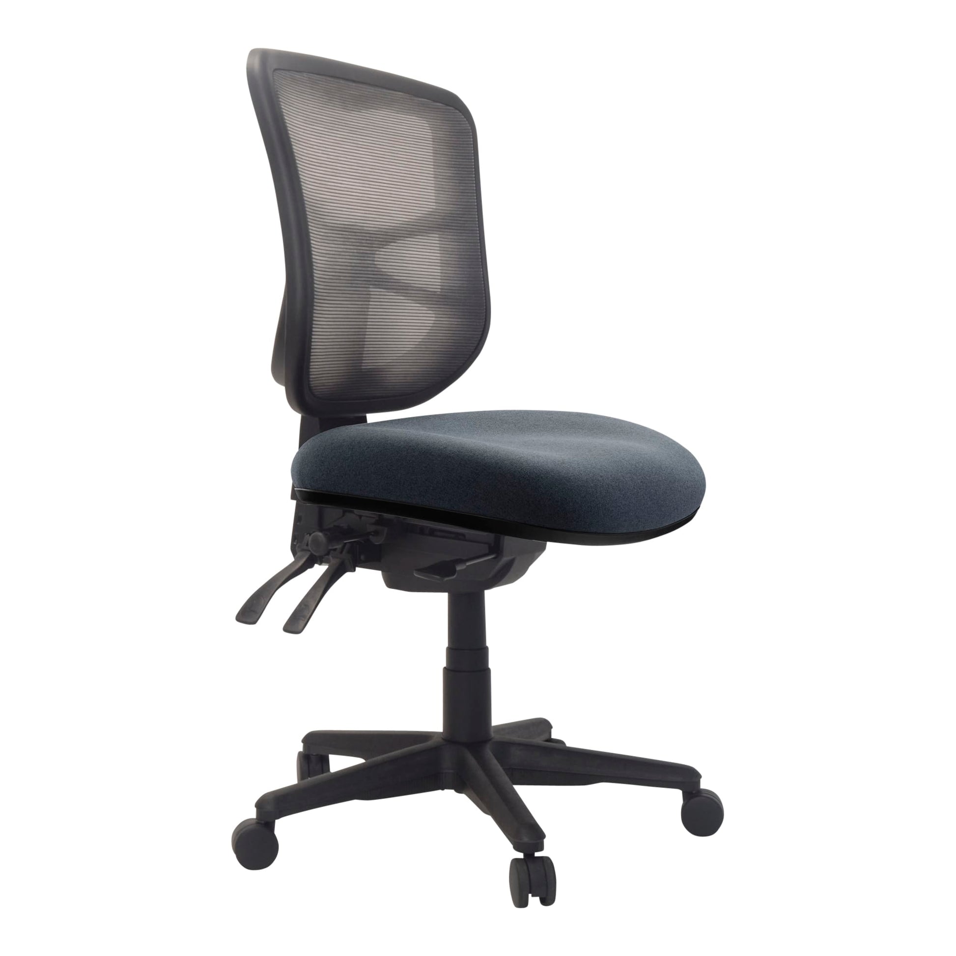 Front angle view of Buro Metro Chair with Seat Slide Nylon Base Without Arms Charcoal SafeTex against a white studio background