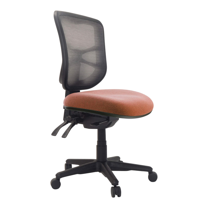 Detail view of Buro Metro Chair with Seat Slide Nylon Base Without Arms Charcoal SafeTex highlighting finish and adjustment features