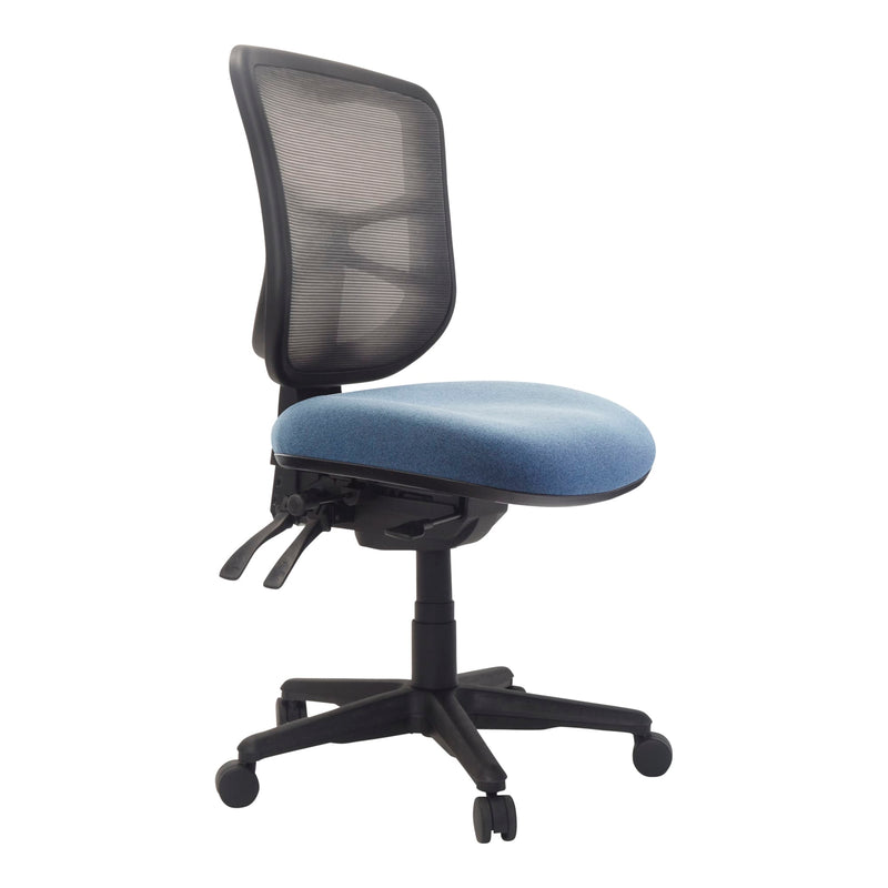 Front angle view of Buro Metro Chair with Seat Slide Nylon Base Without Arms Cobalt SafeTex against a white studio background
