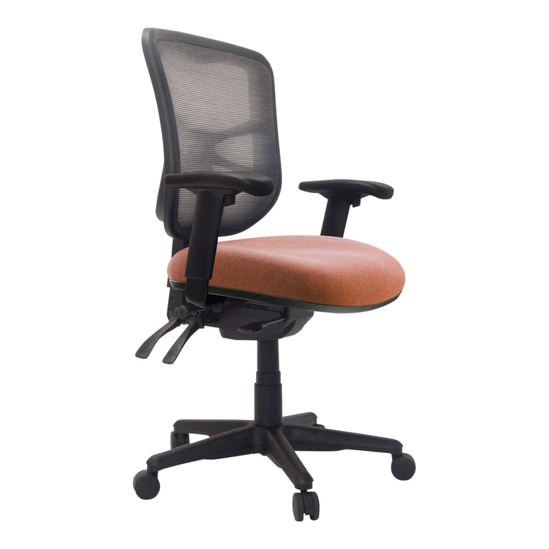 Front angle view of Buro Metro Chair with Seat Slide Nylon Base with Arms Rust SafeTex against a white studio background