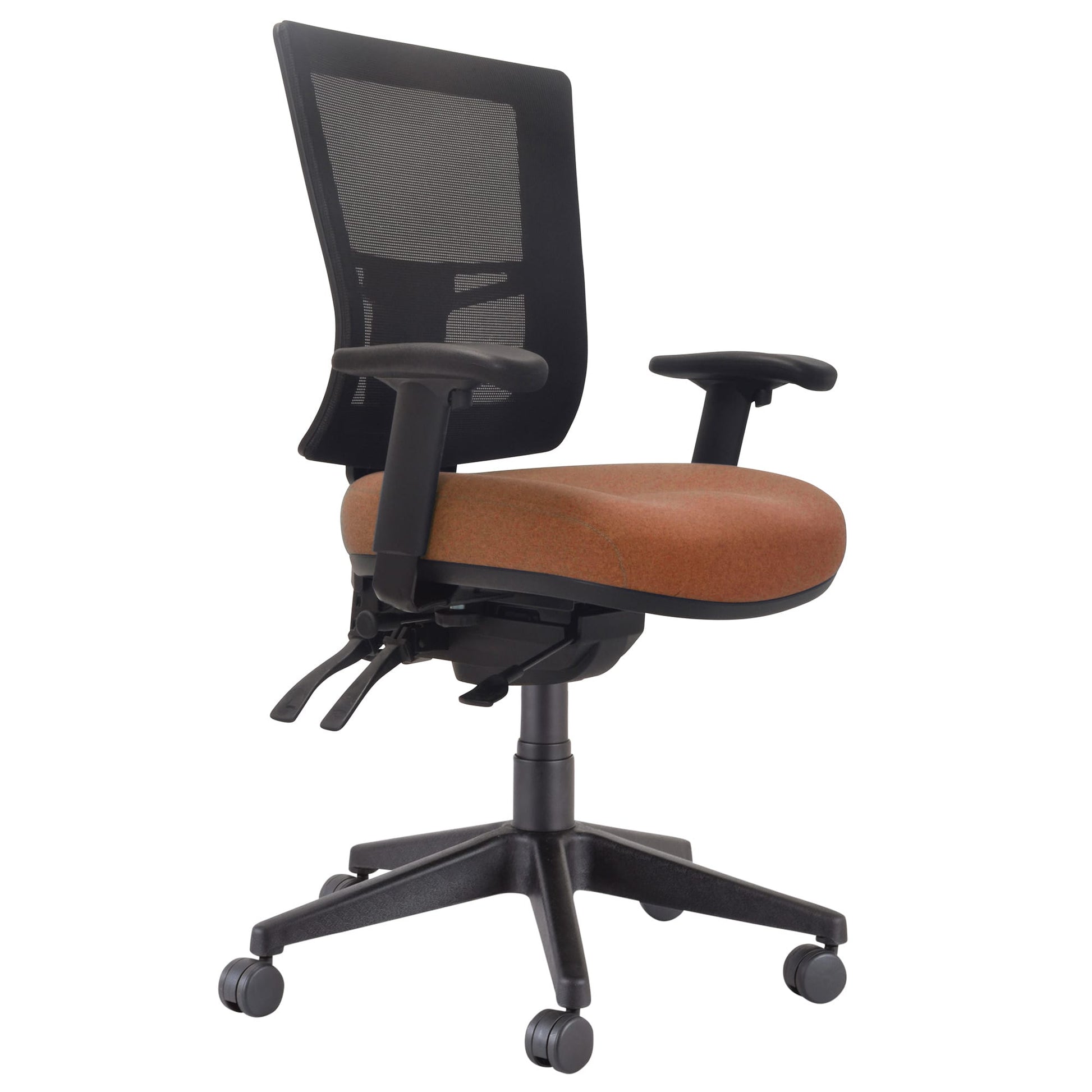 Front angle view of Buro Metro II 24/7 Chair Nylon Base with Arms Rust SafeTex against a white studio background