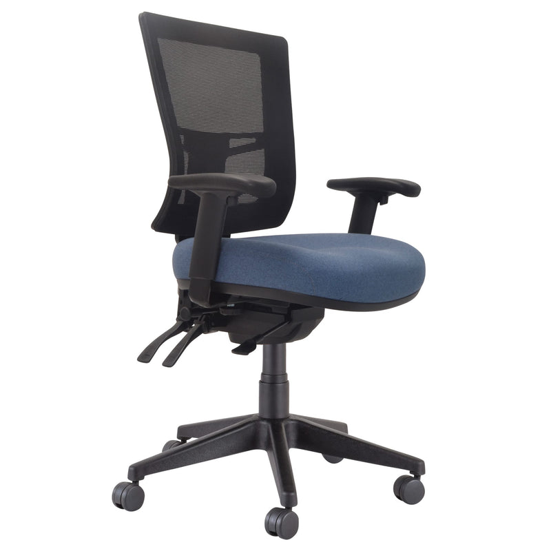 Alternate angle of Buro Metro II 24/7 Chair Nylon Base with Arms Rust SafeTex showing profile and construction detail