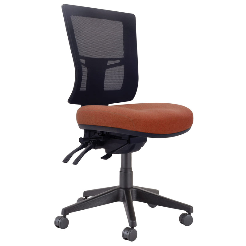 Detail view of Buro Metro II 24/7 Chair Nylon Base with Arms Rust SafeTex highlighting finish and adjustment features