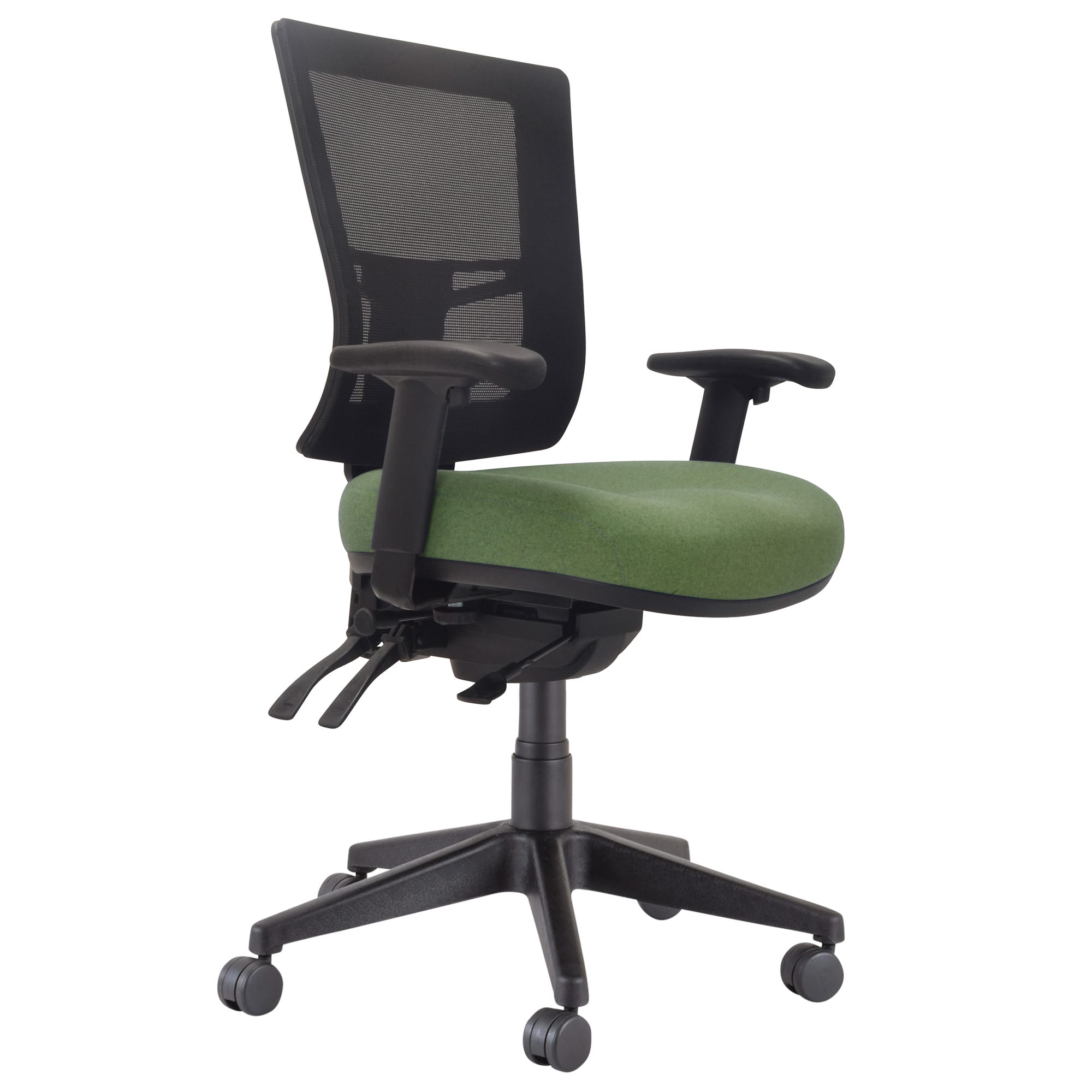 Rear view of Buro Metro II 24/7 Chair Nylon Base with Arms Rust SafeTex showing back construction