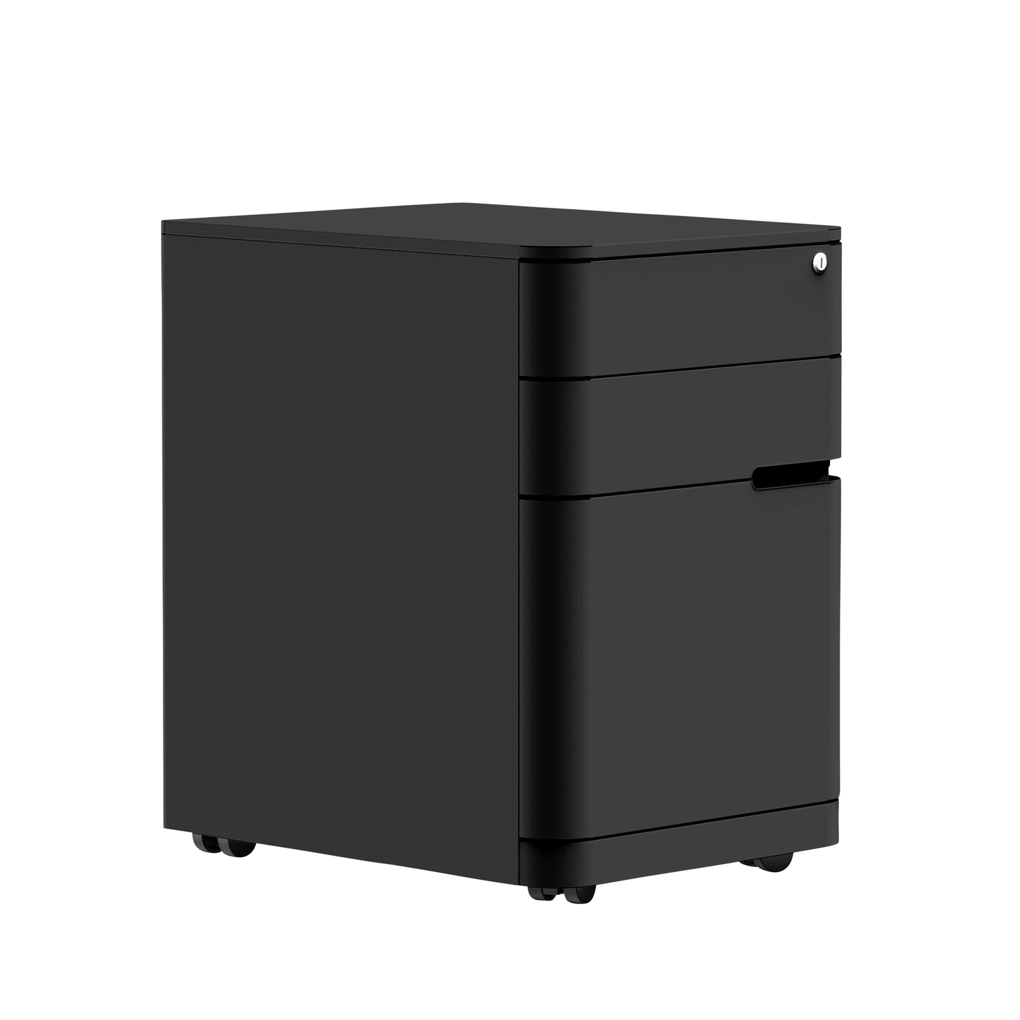 Front angle view of Buro MyWorkSpace Mobile Pedestal 2 Drawer 1 File Black against a white studio background