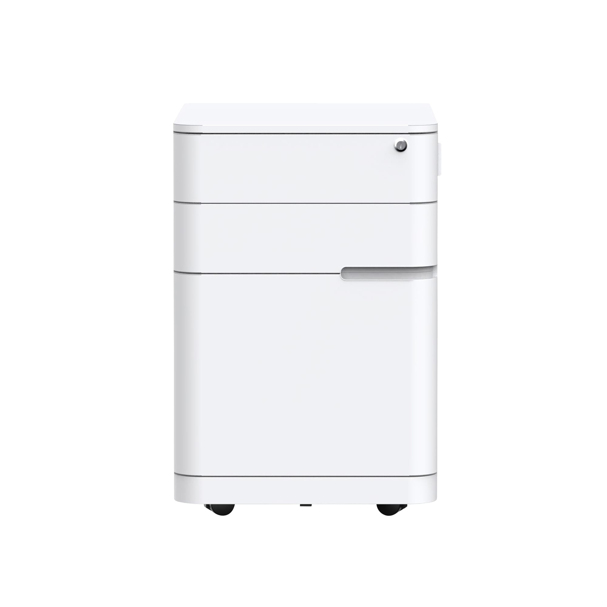 Alternate angle of Buro MyWorkSpace Mobile Pedestal 2 Drawer 1 File White showing profile and construction detail