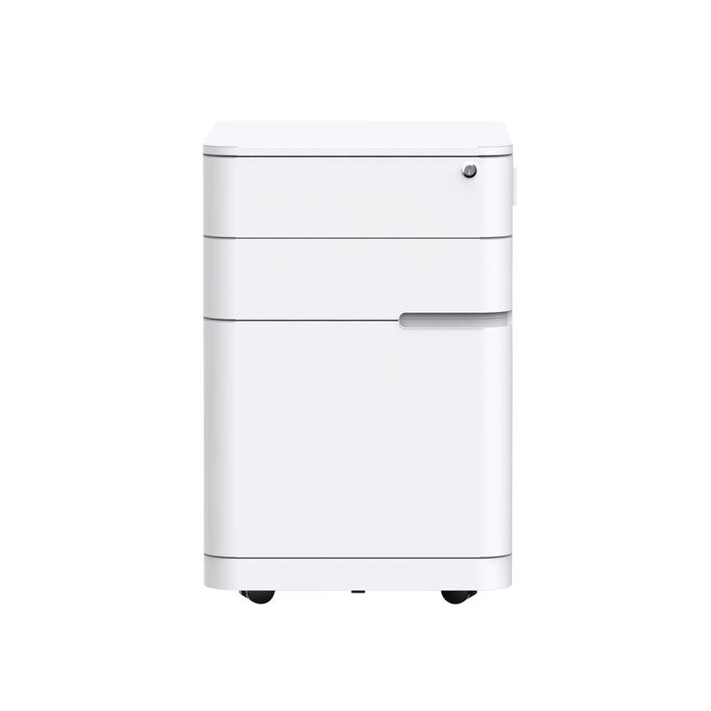 Alternate angle of Buro MyWorkSpace Mobile Pedestal 2 Drawer 1 File White showing profile and construction detail