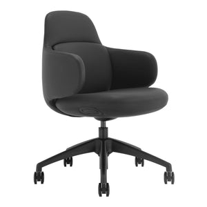 Buro Odyssey 153-PU3 swivel chair in black PU with wraparound arms on a black five star base, front three quarter view