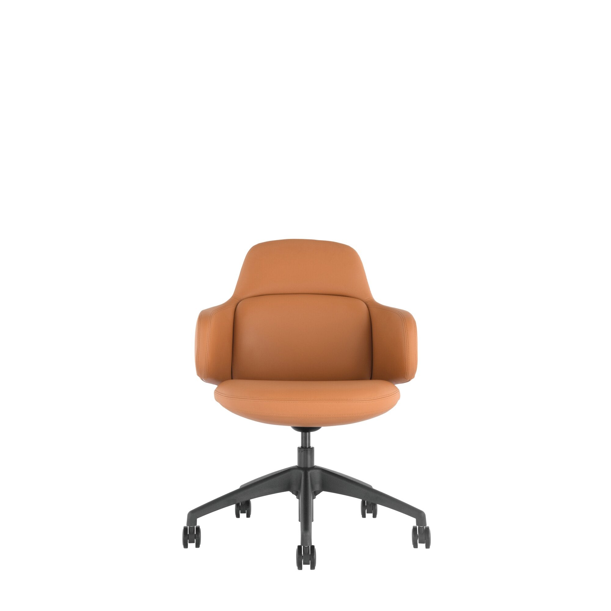 Buro Odyssey Chair Tan PU chairs arranged around a table in a bright collaborative meeting space