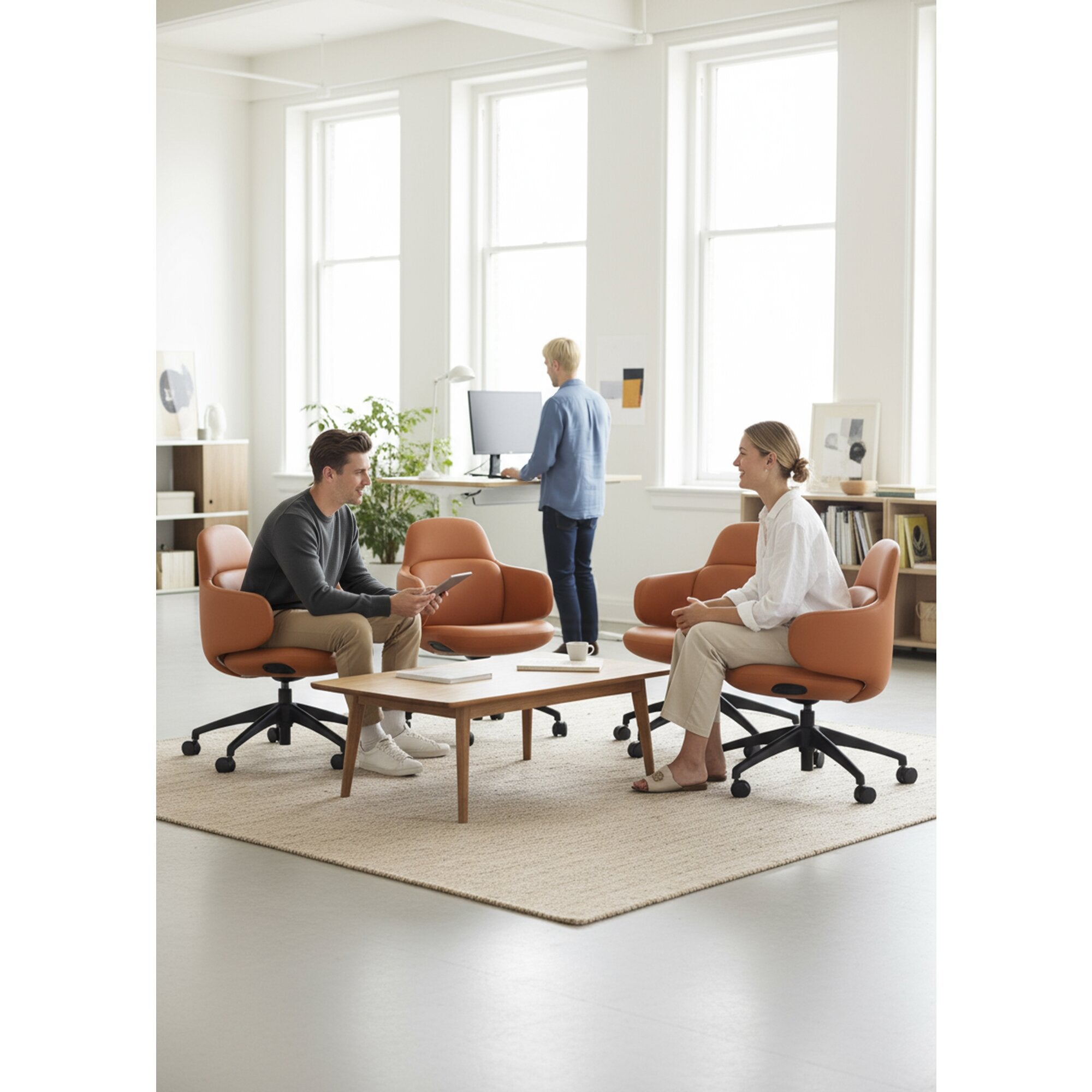 Detail view of Buro Odyssey Chair Tan PU highlighting the tan PU upholstery finish and stitching