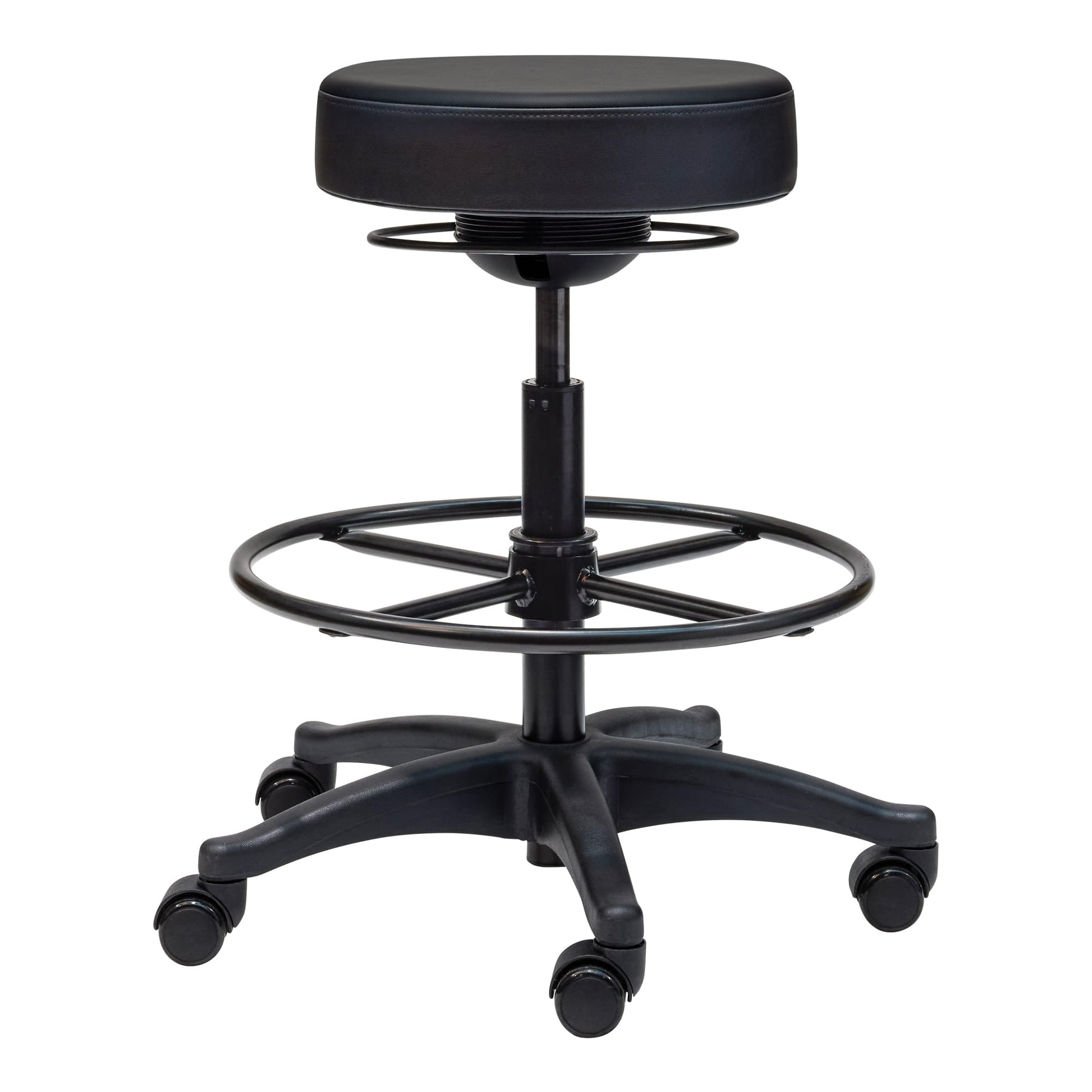 Alternate angle of Buro Polo Drafting Stool Black showing profile and construction detail