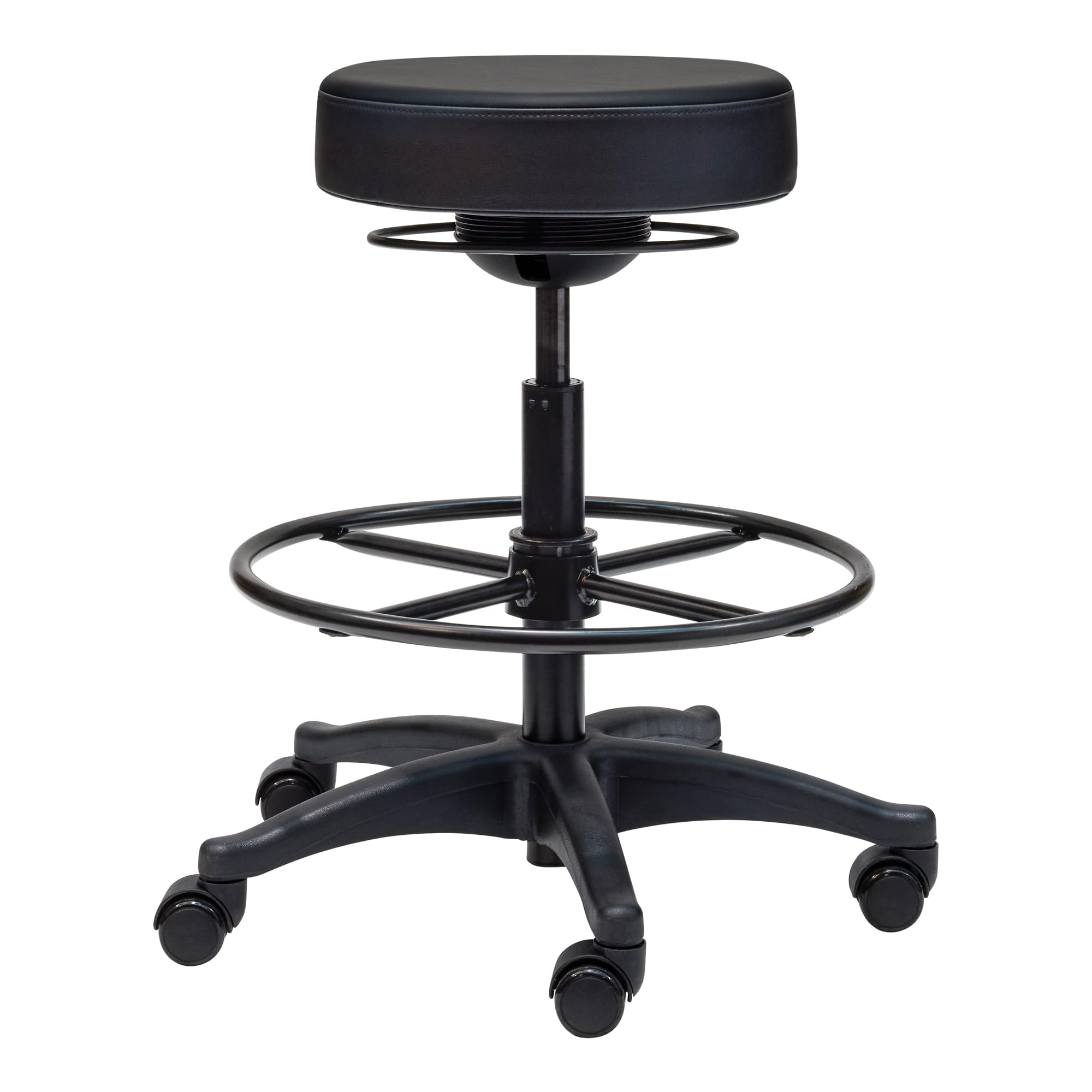 Alternate angle of Buro Polo Drafting Stool Black showing profile and construction detail