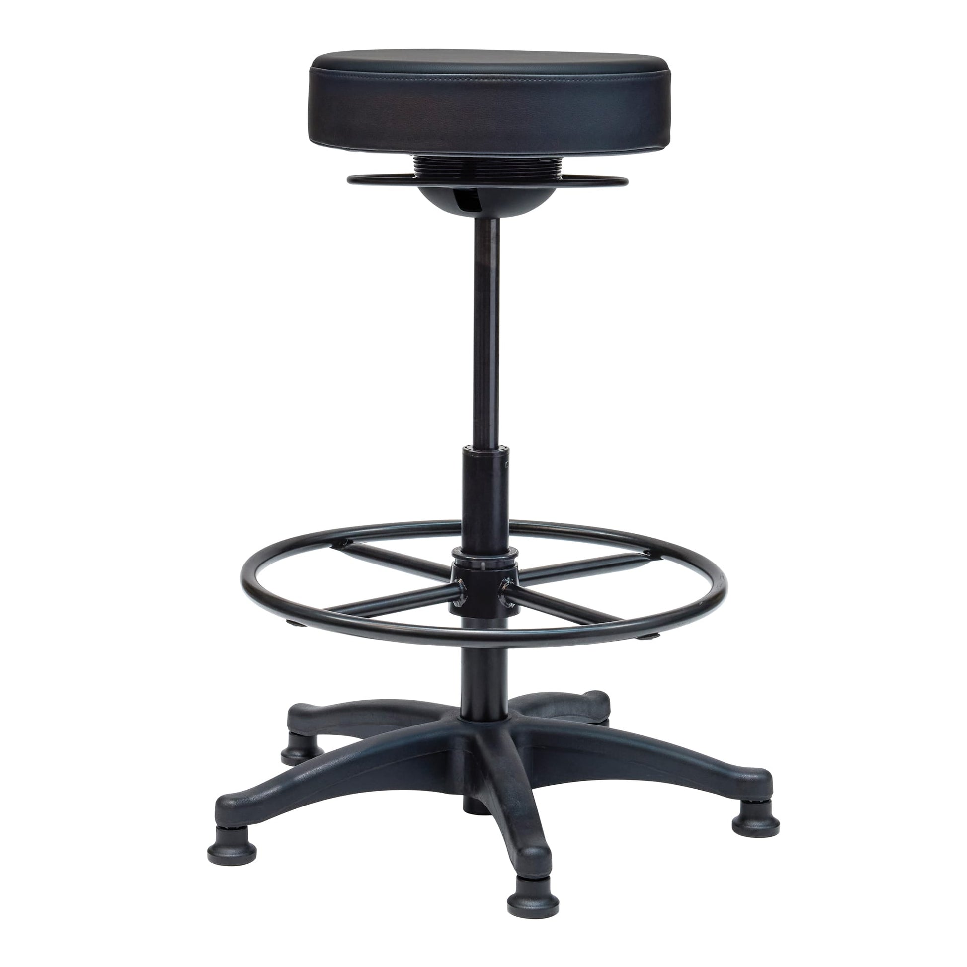 Detail view of Buro Polo Drafting Stool Black highlighting finish and adjustment features