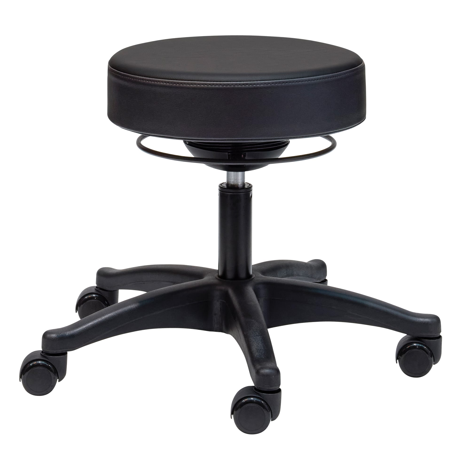 Alternate angle of Buro Polo Stool Black showing profile and construction detail