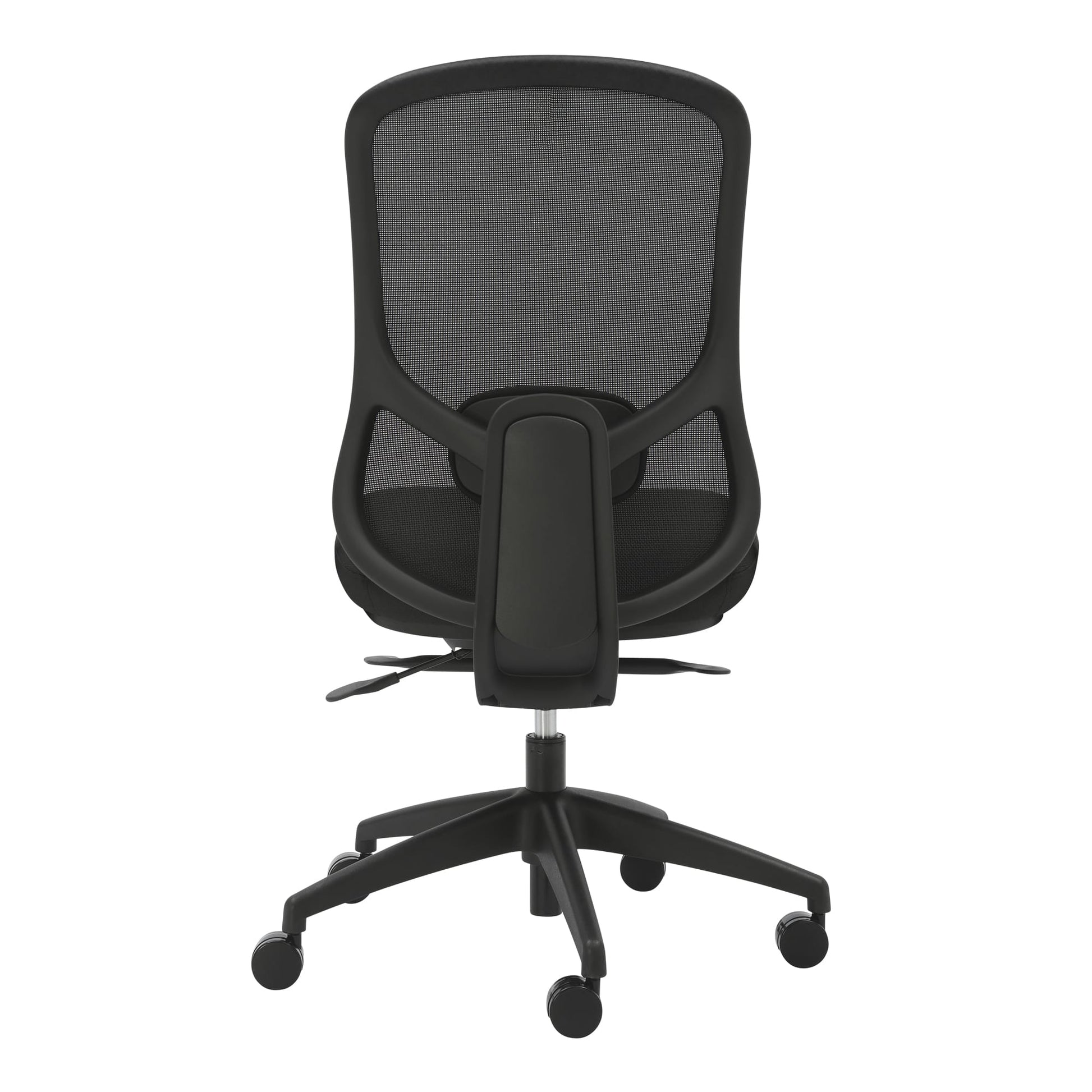 Detail view of Buro Quantum Chair Mesh Back Without Arms Black highlighting finish and adjustment features