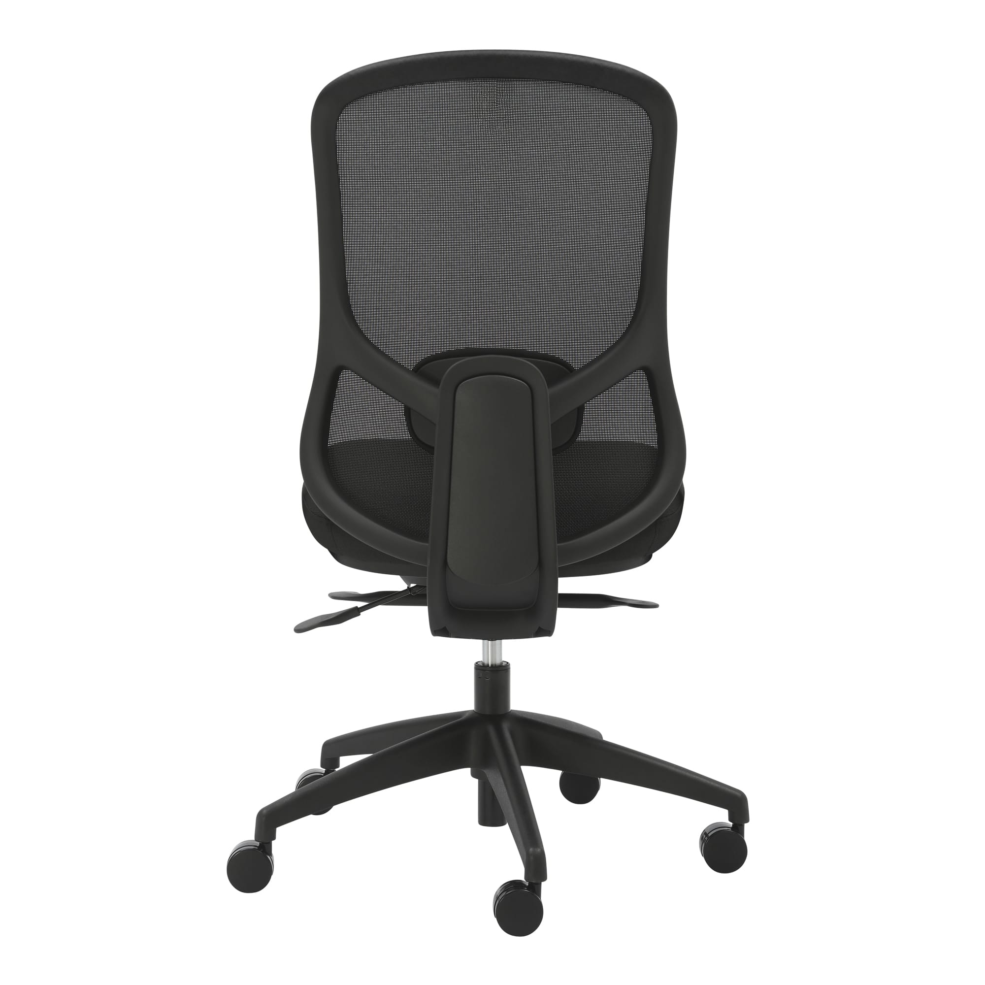 Detail view of Buro Quantum Chair Mesh Back Without Arms Black highlighting finish and adjustment features