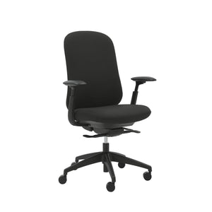Front angle view of Buro Quantum Chair Upholstered Back with Arms Black against a white studio background
