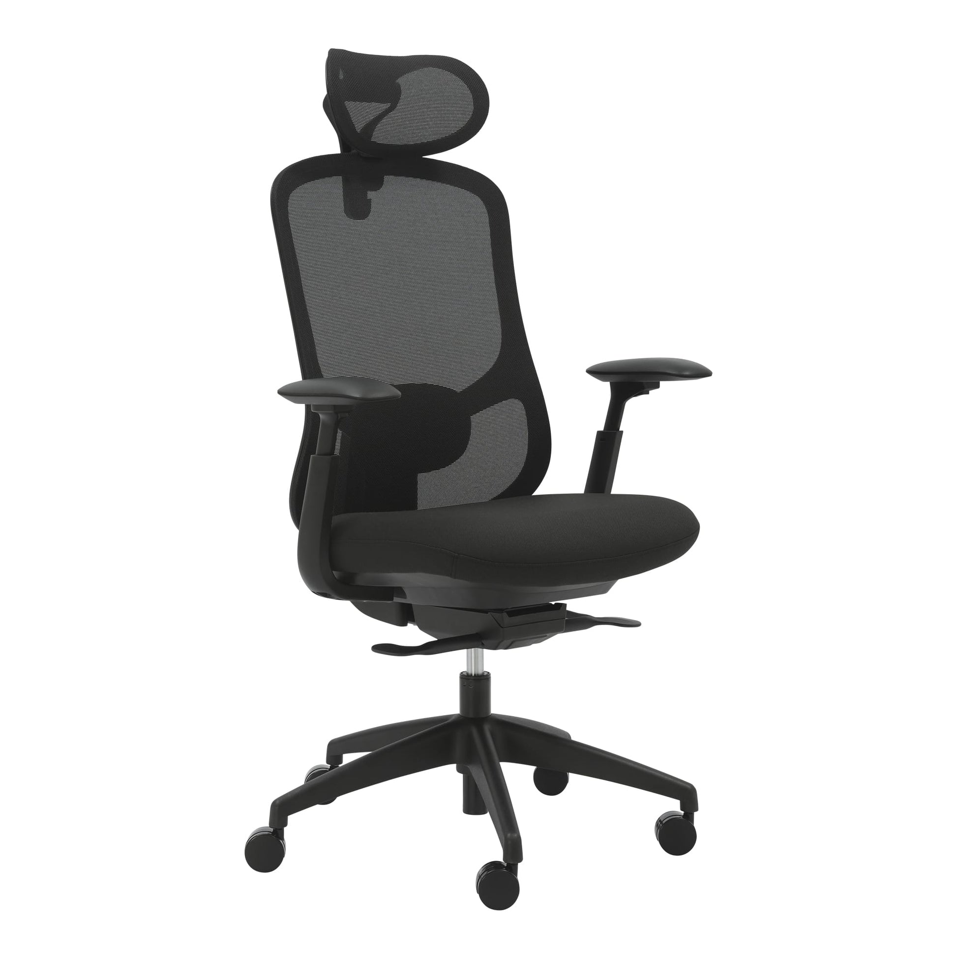 Front angle view of Buro Quantum Headrest Black against a white studio background