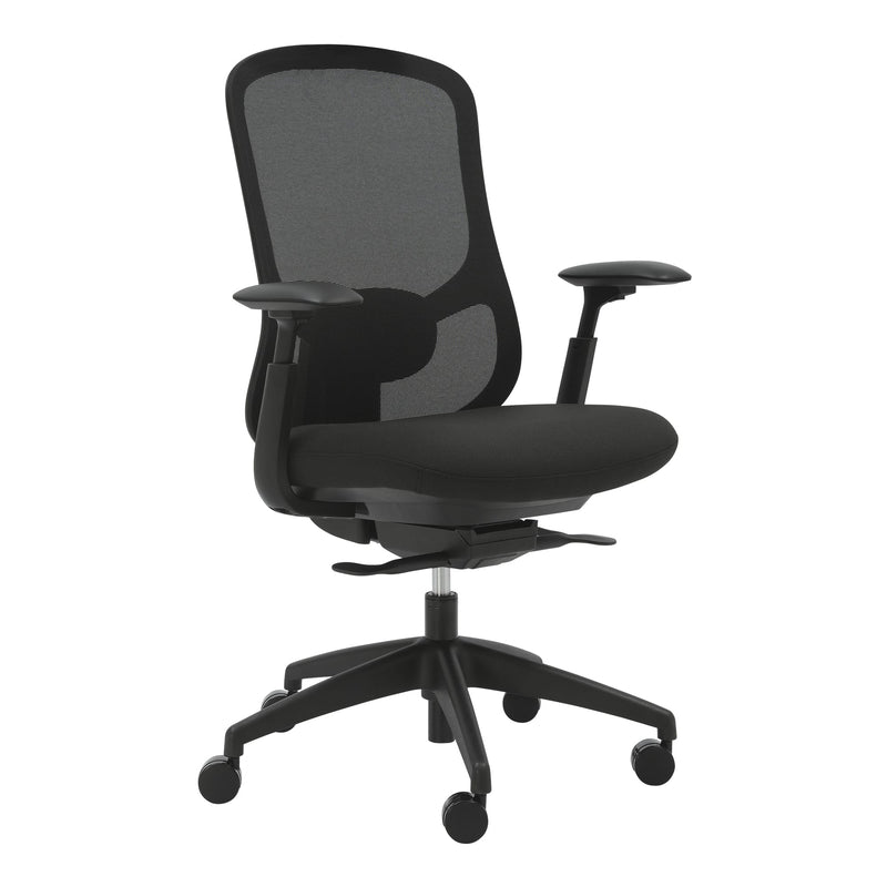 Buro Quantum 169A-M3 office chair in black with a mesh back, adjustable lumbar support, three way adjustable arms and a five star base