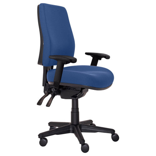 Buro Roma High Back Chair in navy upholstery with arms, front view on white background