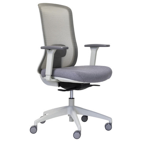 Buro Elan mesh back office chair with arms in light grey frame, front view