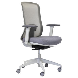 Buro Elan mesh back office chair with arms in light grey frame, front view