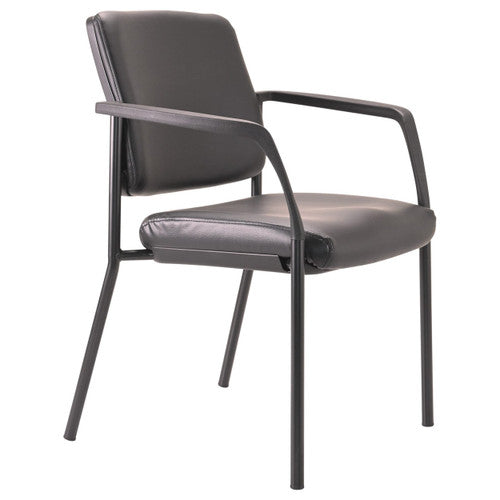 Buro Lindis 4 Leg chair with arms, black powdercoat frame and PU black seat, front view