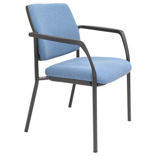 Buro Lindis 4 Leg guest chair with arms in Cobalt SafeTex upholstery and black powdercoat frame, front view