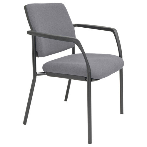 Buro Lindis 4 Leg guest chair with arms, black powder-coat frame and smoke SafeTex upholstery, front view